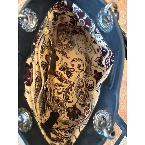 Brighton Vintage Black Quilted Studded Tote Satchel Shoulder Bag VGUC - Picture 3 of 7